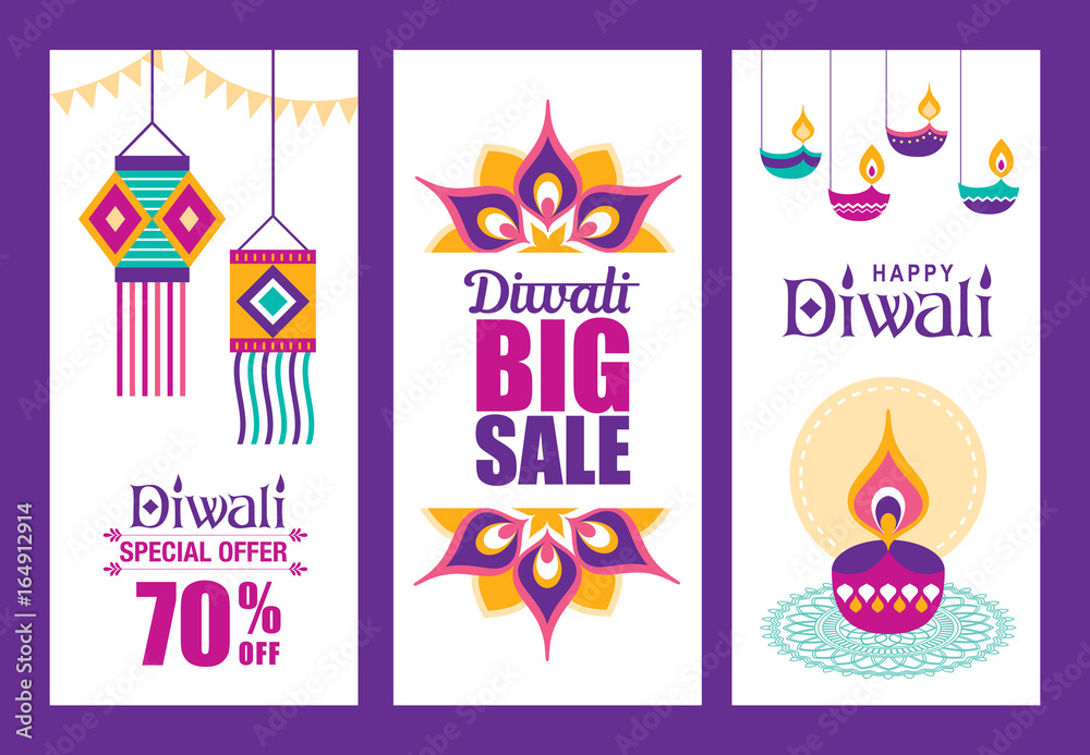 Set of Diwali Hindu festival sale posters