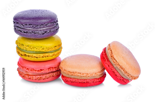 Sweet and colourful french macaroons or macaron isolate on white background