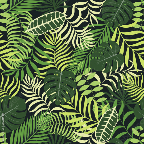 Tropical background with palm leaves. Seamless floral pattern