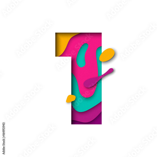 Paper cut number One 1 letter. Realistic 3D multi layers papercut effect