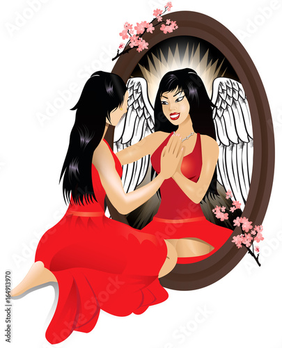 Woman Reflection Red