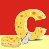 letter C of cheese and mouse