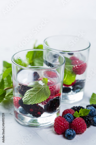 Infused water with berries and mint