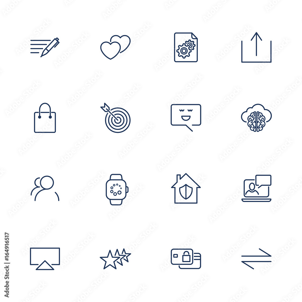 Set of 16 vector icons for software, application or websites - social media and technology Set of 16 vector icons for software, application or websites - social media and technology