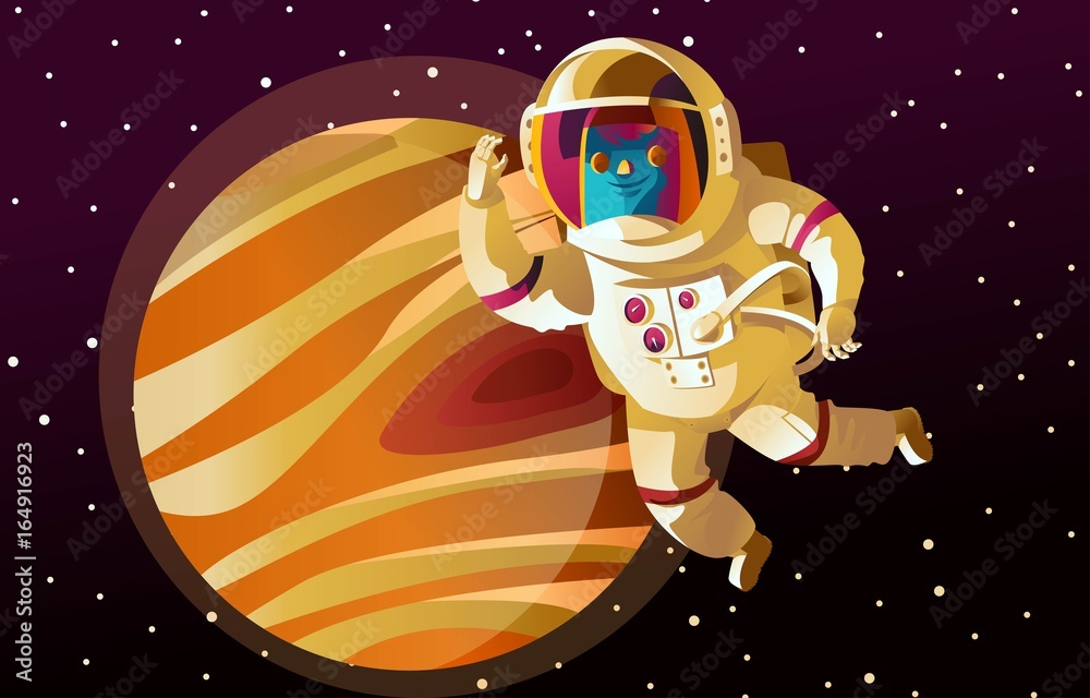 Fototapeta premium astronaut floating on jupiter orbit