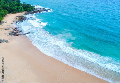 Sea aerial view,Top view,amazing nature background.The color of the water and beautifully bright.Azure beach with rocky mountains and clear water of Thailand ocean at sunny day.