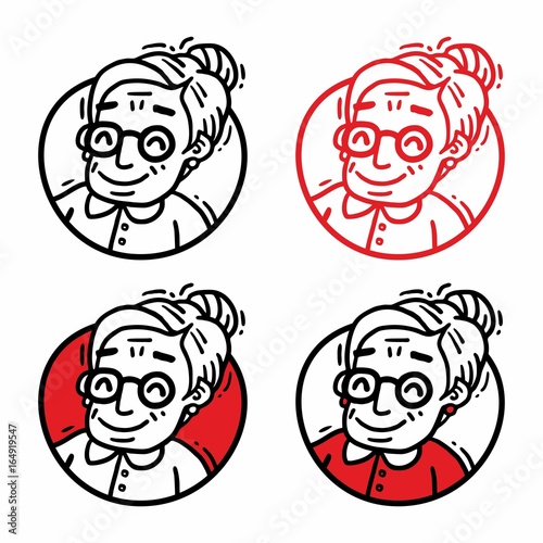 logo portrait old woman with glasses set