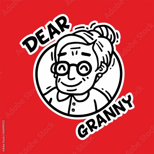 logo sticker dear grandma black and white
