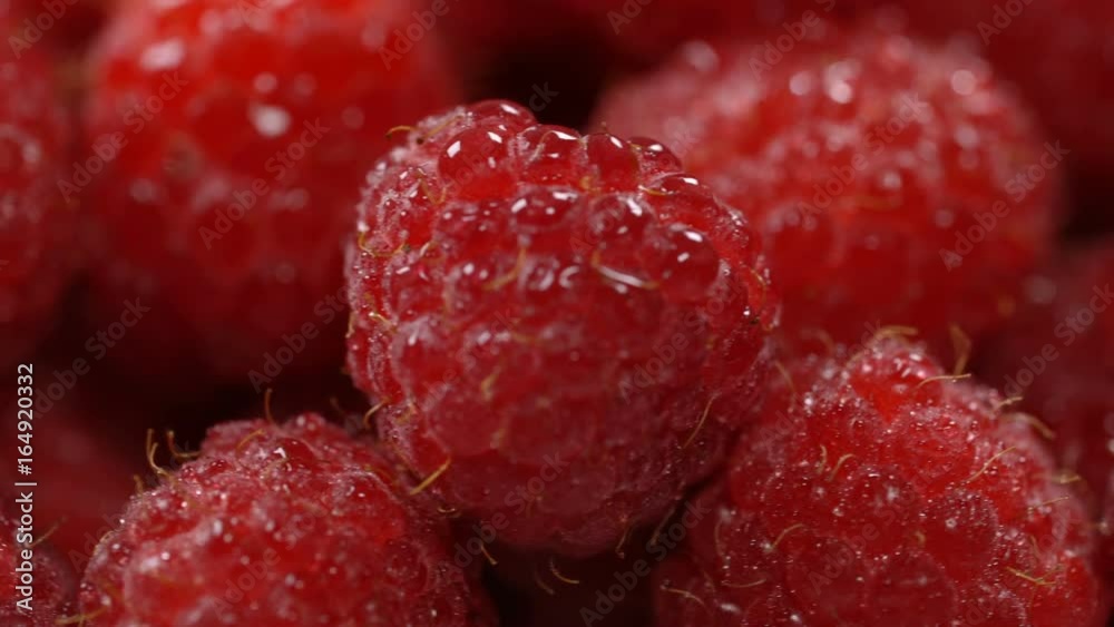 Ripe juicy raspberry rotates