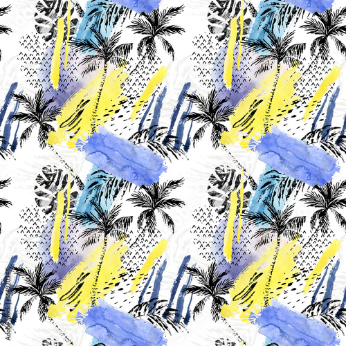 Abstract watercolor summer seamless pattern.