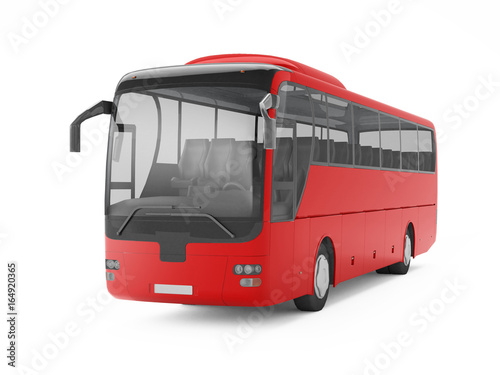 Red big tour bus isolated on a white background. 3D rendering