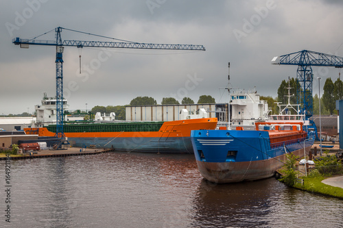 Inland Navigation Ships in a Harbor