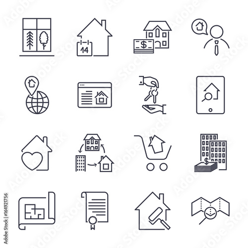 Real estate line icons. Icon set with editable stroke