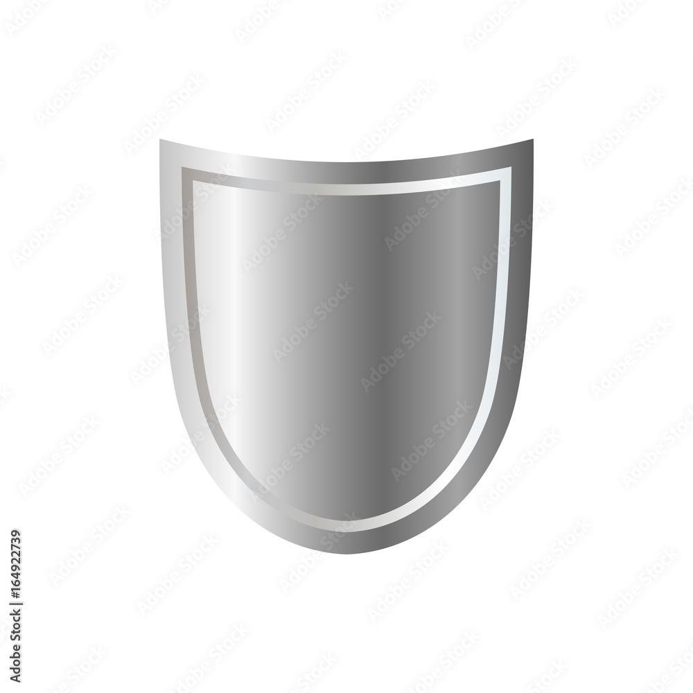 Silver shield shape icon. 3D gray emblem sign isolated on white background. Symbol of security, power, protection. Badge shape shield graphic design Vector illustration Silver shield shape icon. 3D gray emblem sign isolated on white background. Symbol of security, power, protection. Badge shape shield graphic design Vector illustration
