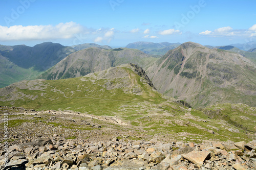 Great Gable and Lingmell as seen near the summit of Scafell PIke in the Lake District Cumbria England © martincp