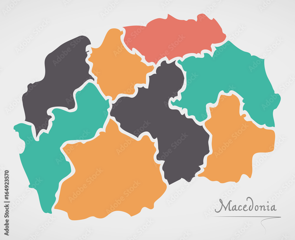 Macedonia Map with states and modern round shapes