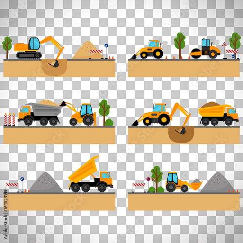 Building site machinery on transparent background