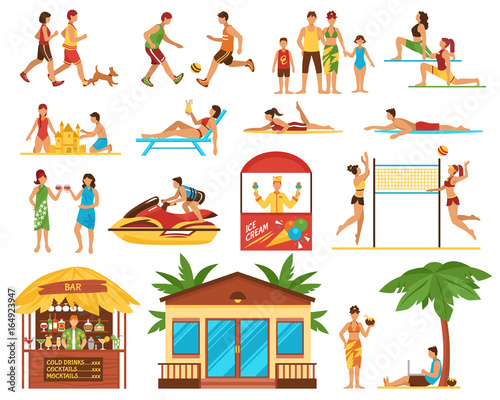 Beach Activities Decorative Icons Set