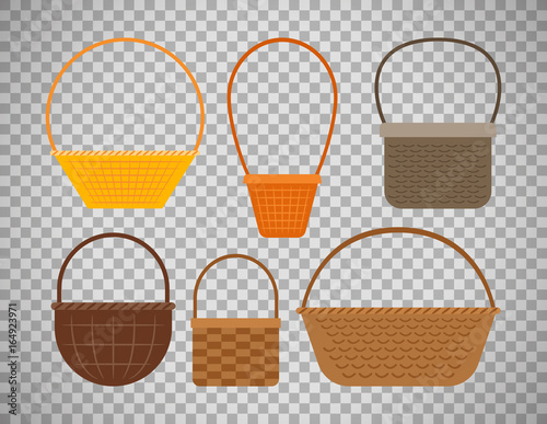 Empty baskets on transparent background