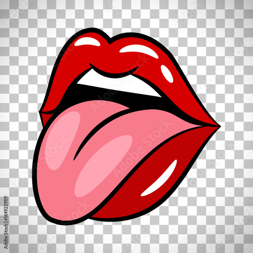 Photo Glossy red woman lips with tongue