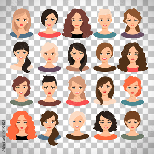 Woman avatar set on transparent background