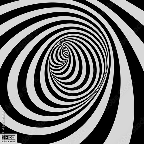 Black and white background. Pattern with optical illusion. Vector illustration.