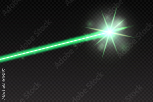 Abstract green laser beam. Magic neon light lines isolated on checkered background. Vector illustration.