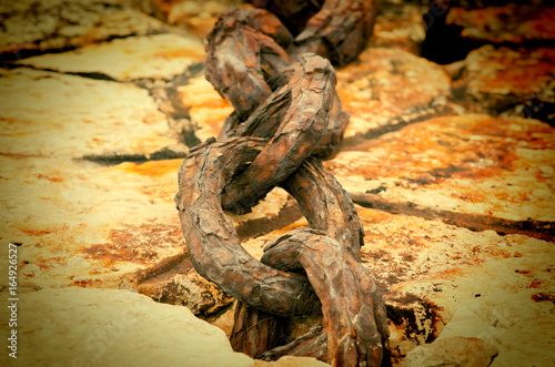Anchor chain of a vessel on a mooring selective focus