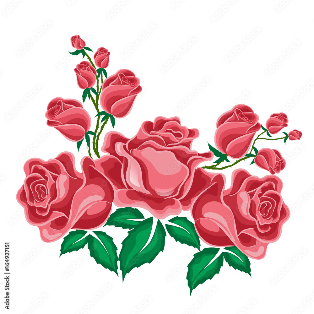Naklejka premium Pink roses in cartoon style