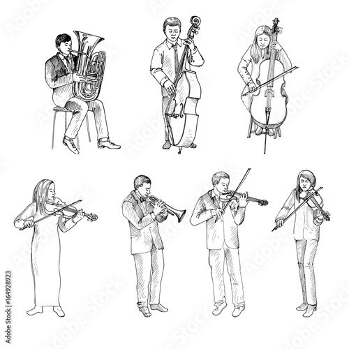 Sketch of musicians, orchestra