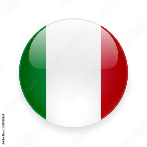 Round glossy icon with national flag of Italy on white background