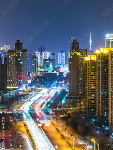 panoramic view of cityscape,midtown skyline at night,shot in China.