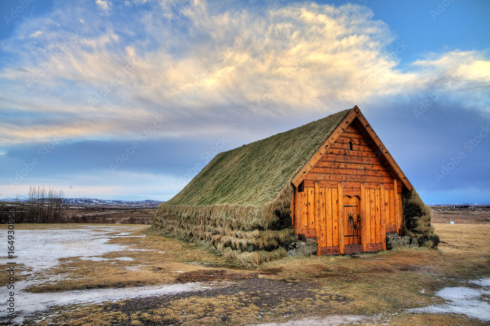 Turf covered side building at the Skalholt Cathedral in Iceland Turf covered side building at the Skalholt Cathedral in Iceland