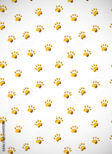 Vertical card. Seamless pattern with gold paw isolated on white background.