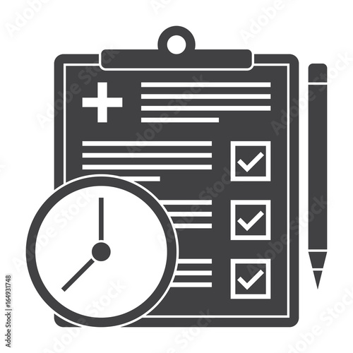 Appointment request concept with document, clock and pencil, vector silhouette