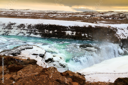 Beautiful view on the famous Gullfoss waterfall in Iceland in winter