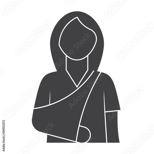 Woman with broken arm for orthopedics concept, vector silhouette