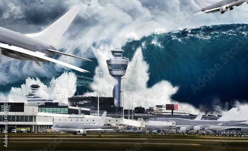 airport is hit by a big wave of water
