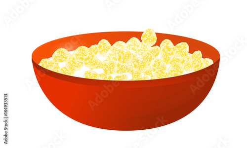 A bowl of cereal and milk isolated on white background. Corn flakes. Vector