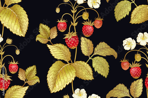 Botanical seamless pattern with strawberry.