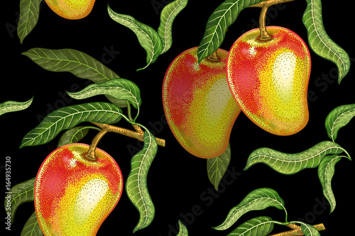Vintage seamless pattern with mango.