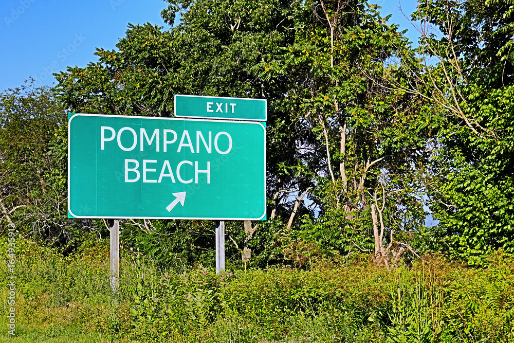US Highway Exit Sign For Pompano Beach