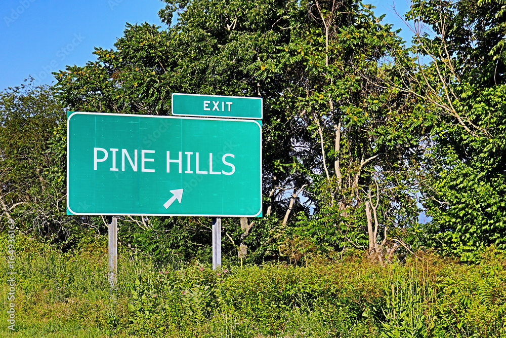US Highway Exit Sign For Pine Hills