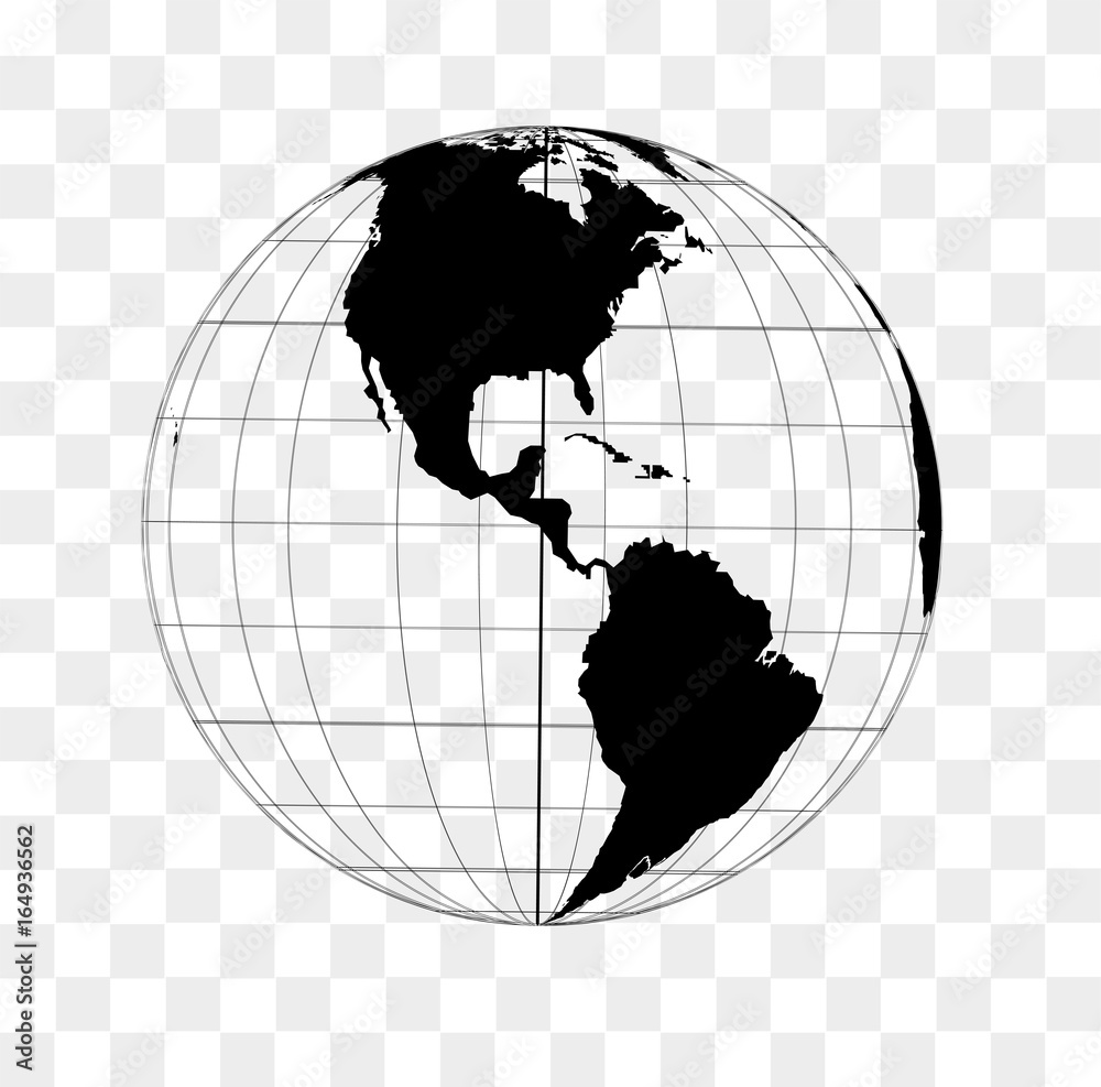 World globe frame in black on a transparent background with North and South  America in front. Stock Vector | Adobe Stock