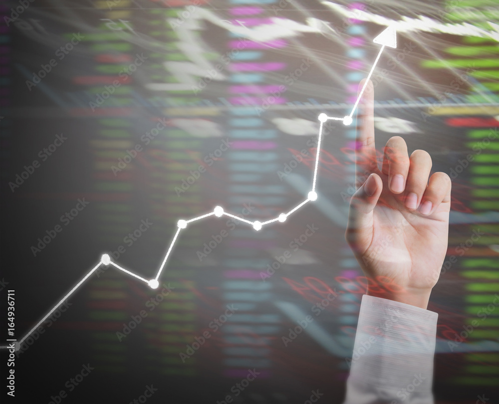 businessman with financial symbols coming from hand businessman with financial symbols coming from hand
