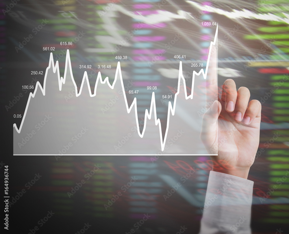 businessman with financial symbols coming from hand businessman with financial symbols coming from hand