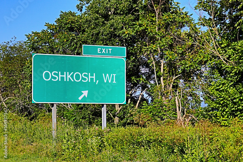 US Highway Exit Sign For Oshkosh, WI