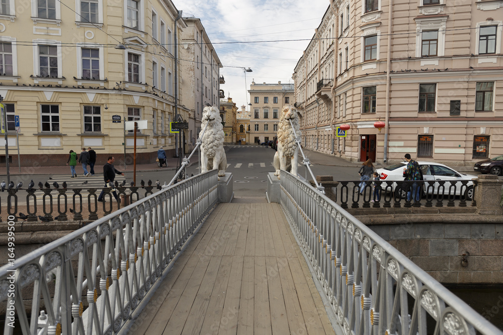 Bridge of Lions and Griboyedov Canal in Saint Petersburgof Russia
