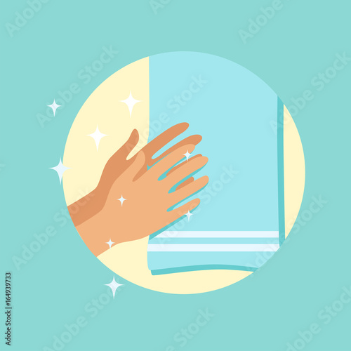Drying hands with a towel round vector Illustration