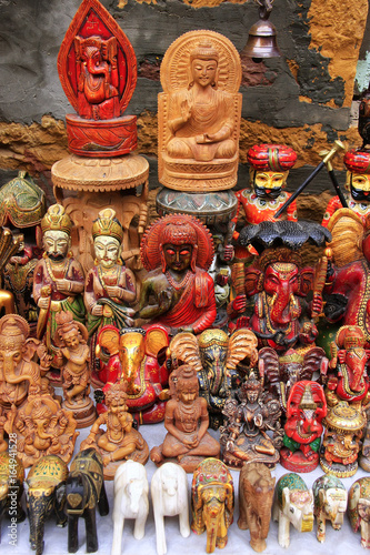 Display of colorful statues at a souvenir shop in Jaisalmer fort, India